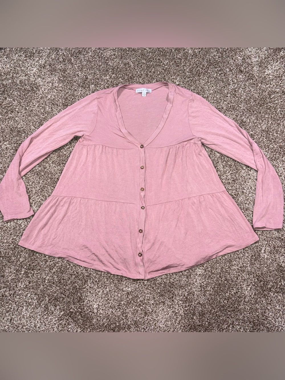 Moa Moa Dusty Pink Button-Front Tiered Long Sleeve Top Small